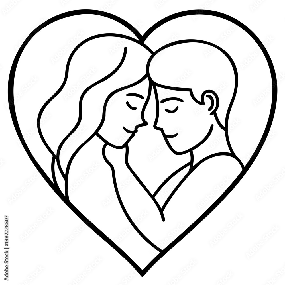 Minimalist line art design of a Man and Woman in heart shape vector illustration isolated on a transparent background Minimalist line art design of a Man and Woman in heart shape vector illustration isolated on a transparent background