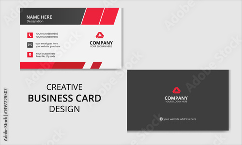 Red and black double sided business card and name card horizontal modern and clean template design