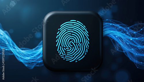 digital fingerprint icon with glowing blue lines, symbolizing security and technology