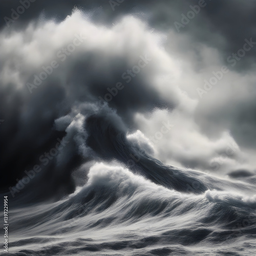 A massive stormy sea with turbulent waves crashing against the shore.