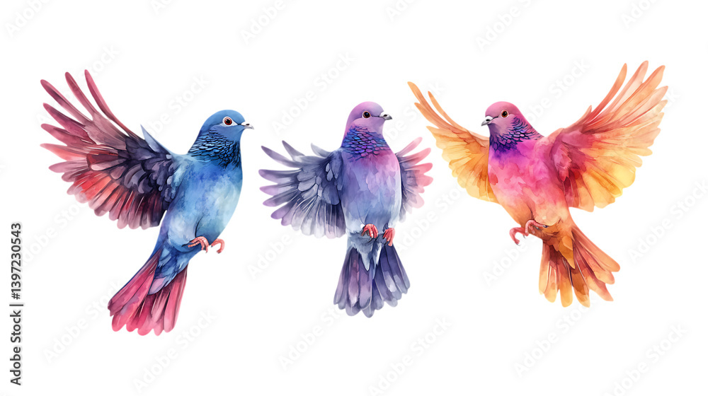 Fototapeta premium Pack of Flying Dove Set Against Transparent Background for Peace, Religious, or Design Themes