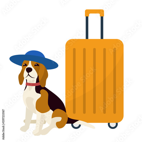 traveling dog with suitcase