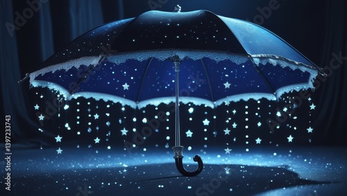 Wallpaper Mural Enchanting Starry Night Umbrella Magical Blue Lace Parasol with Glittering Lights Torontodigital.ca