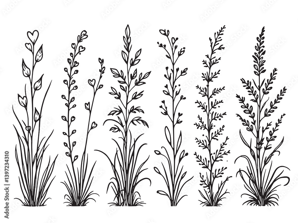 Fototapeta premium Love Grass black line art white background single clear vision