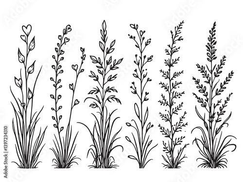 Love Grass black line art white background single clear vision