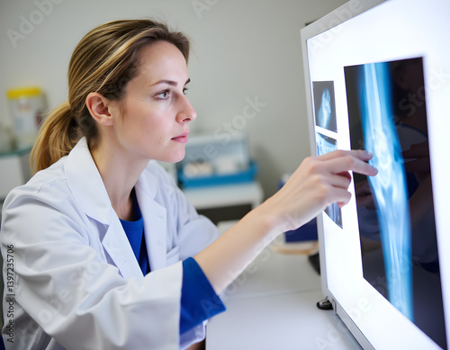 Radiologist examining lower limb x-rays.