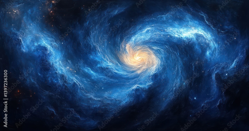 Vibrant Blue Spiral Galaxy in Cosmic Exploration with Ambient Light and Dynamic Composition Vibrant Blue Spiral Galaxy in Cosmic Exploration with Ambient Light and Dynamic Composition