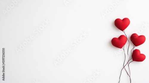 Red heart-shaped balloons on white background
