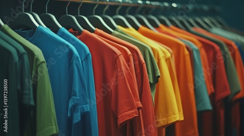 Wallpaper Mural colorful tshirts hanging on racks in retail store representing fast fashion clothing shopping apparel market textile fabric and casual style concept Torontodigital.ca