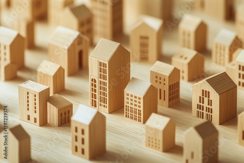Miniature Cityscape A Wooden Housing Community Representing Development and Sustainable Living