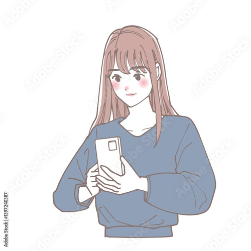 スマートフォンを見ている女性のイラスト