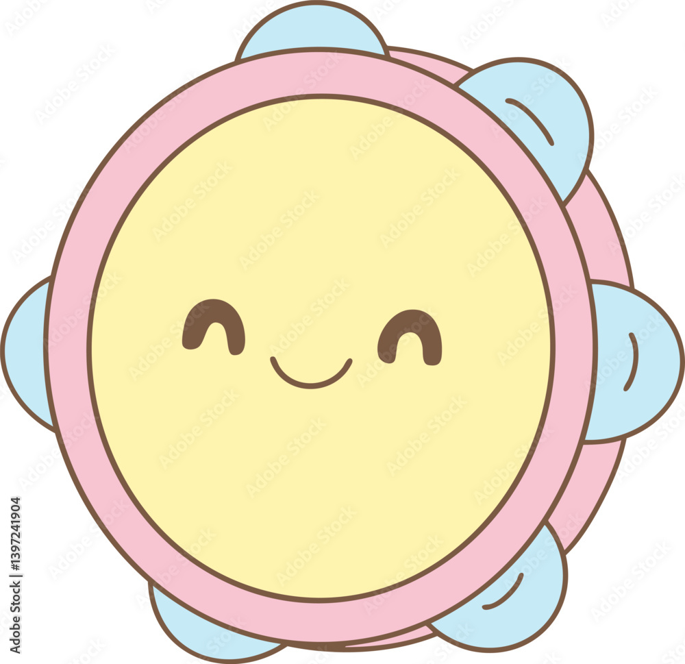 Tambourine with pastel colors in a cute cartoon clowncore style and smiling face Tambourine with pastel colors in a cute cartoon clowncore style and smiling face