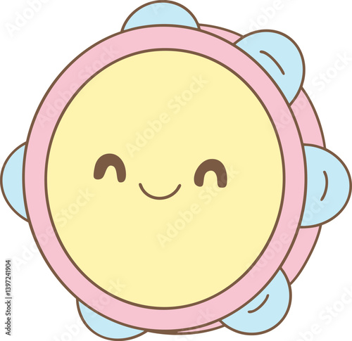 Tambourine with pastel colors in a cute cartoon clowncore style and smiling face