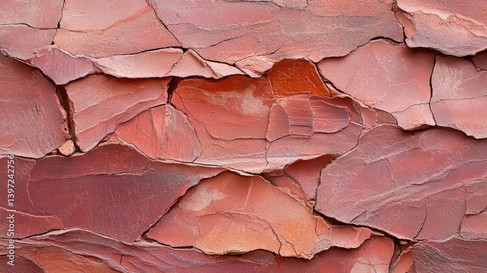Naklejka premium Textured Red Rock Surface with Abstract Patterns and Natural Cracks and Layers