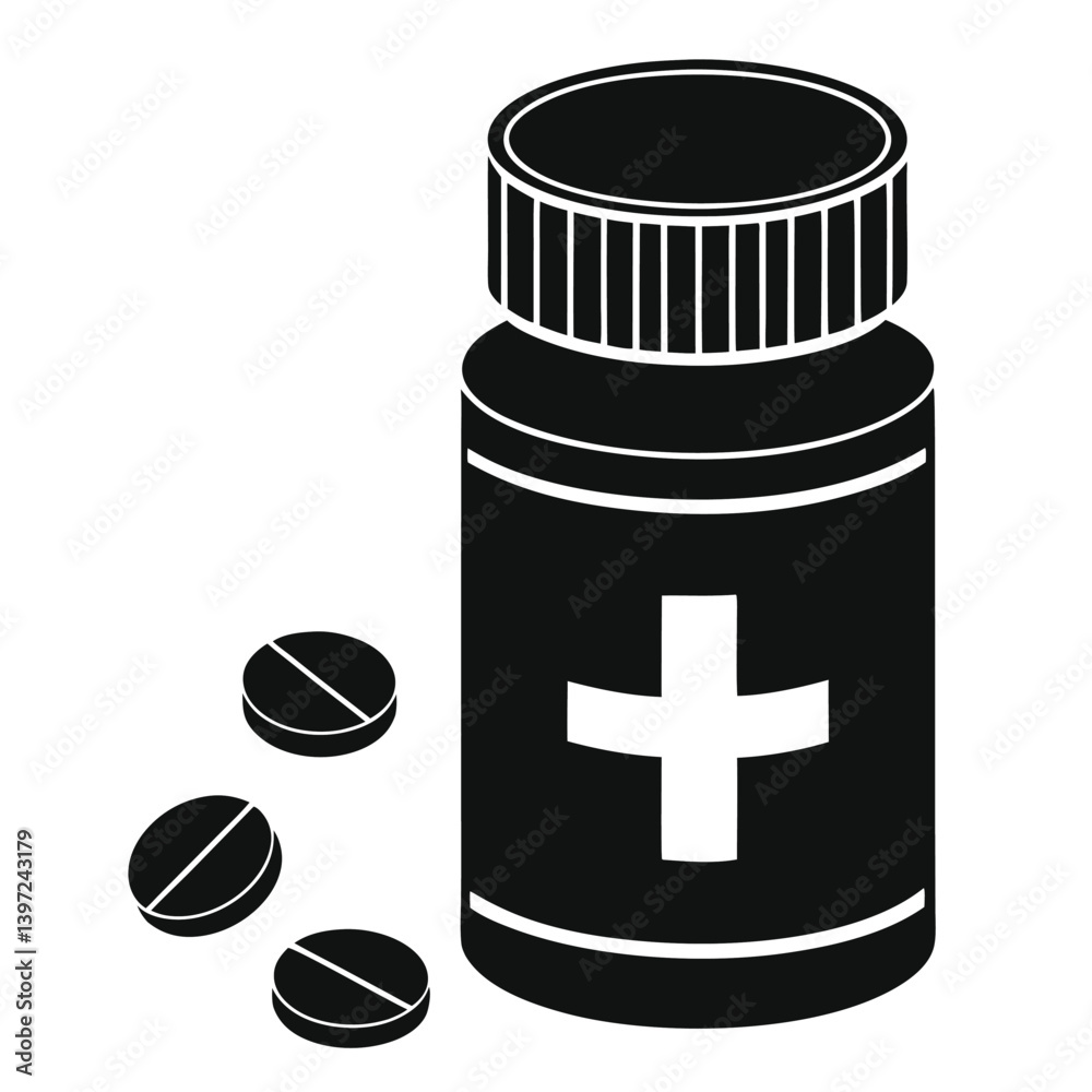 Medical Prescription Bottle in Modern Silhouette Style Medical Prescription Bottle in Modern Silhouette Style