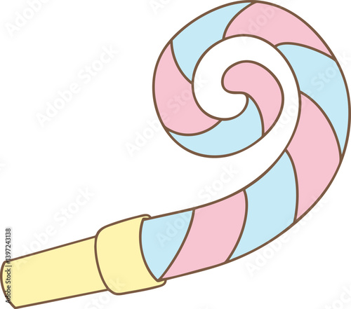 Party blower with pastel colors in a cute cartoon clowncore style for festive fun