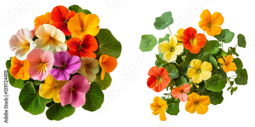 Set of a flower of nasturtiums, isolated on transparent background.