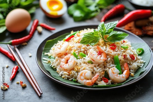 Wallpaper Mural Delicious shrimp fried rice with a garnish of fresh basil. Torontodigital.ca