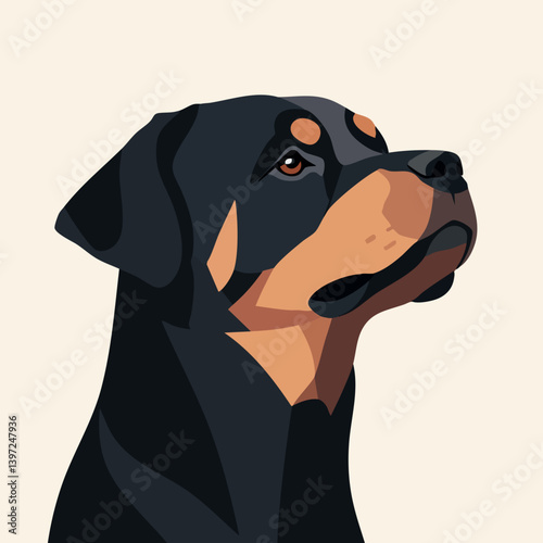 Rottweiler Dog Portrait Vector Illustration