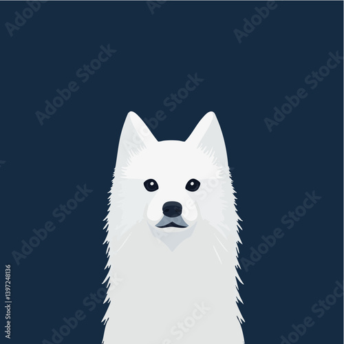 Minimalist White Dog Portrait on Dark Blue Background