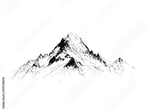 Modern illustration of Fitz Roy mountain in Patagonia, featuring a hand-drawn linear design