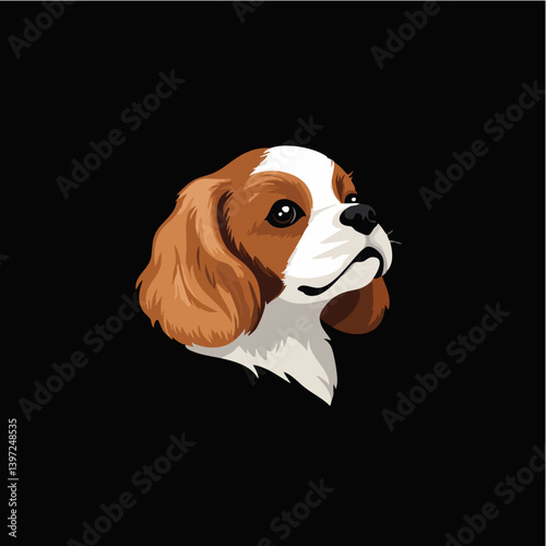 Cavalier King Charles Spaniel Dog Portrait on Black