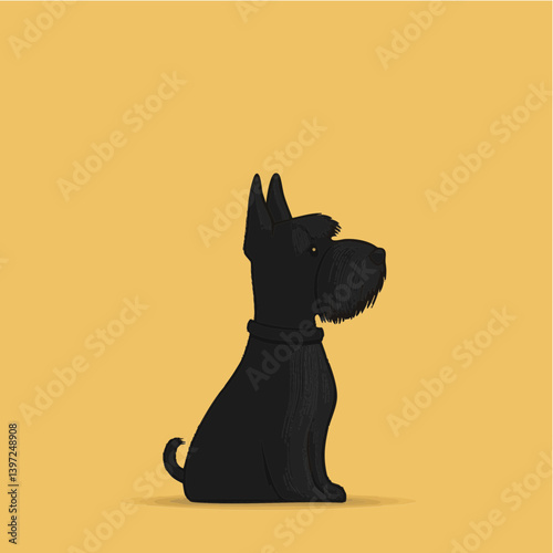 Silhouette of a Scottish Terrier Dog on Yellow Background