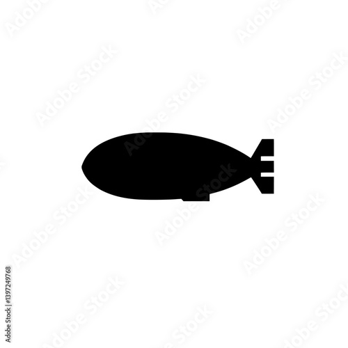 The image depicts a zeppelin balloon in the form of a silhouette doodle icon, set against a plain white background in a modern, ink-based illustration