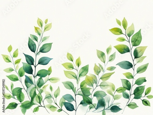 Watercolor Green Leaf Frame Minimalist Natural Illustration