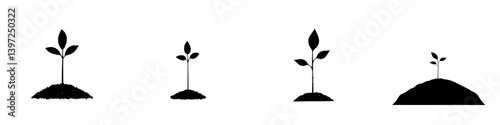 The modern cut monochrome badge features a sprout glyph icon, with garden seedlings depicted in a retro style