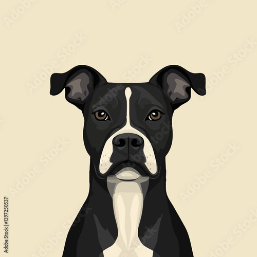 Vector Portrait of a Black and White Pit Bull Dog