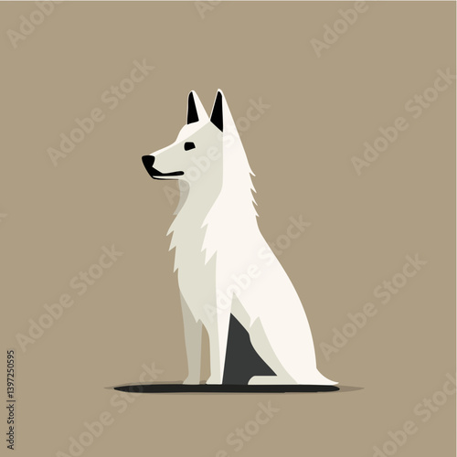 Minimalist White Dog Illustration on Tan Background