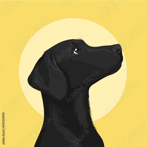 Black Labrador Dog Portrait with Yellow Background