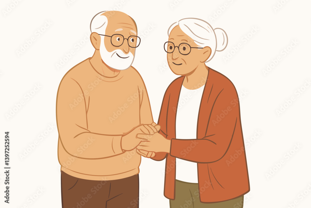 Loving Elderly Couple Holding Hands Vector Illustration, Senior Relationship Connection, Retirement Age Romance, Grandparents Together, Warm Affectionate Moment, Aging Gracefully Artwork, Mature Love Loving Elderly Couple Holding Hands Vector Illustration, Senior Relationship Connection, Retirement Age Romance, Grandparents Together, Warm Affectionate Moment, Aging Gracefully Artwork, Mature Love