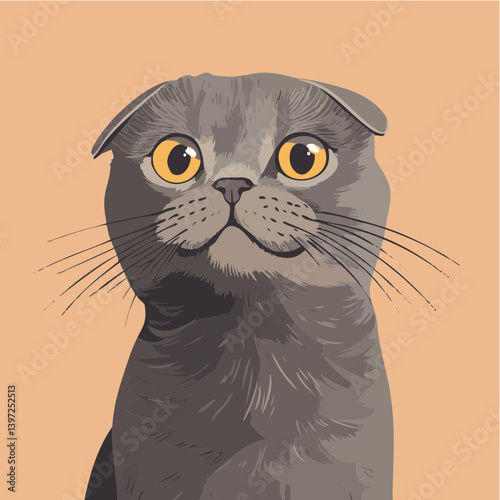 Scottish Fold Cat Portrait on Peach Background