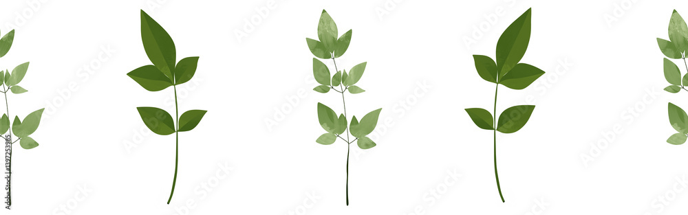  Leaves border on a white background. Hand-drawn illustration. Perfect for spring and summer.