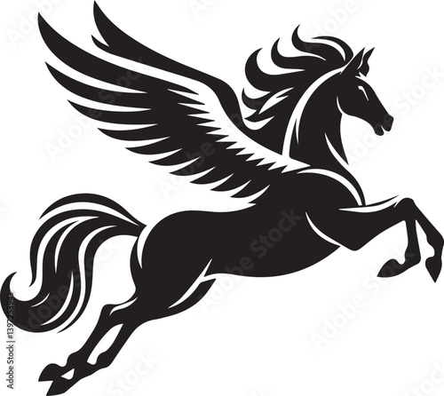 pegasus vector, black horse vector illustration, pegasus silhouette vector black and white