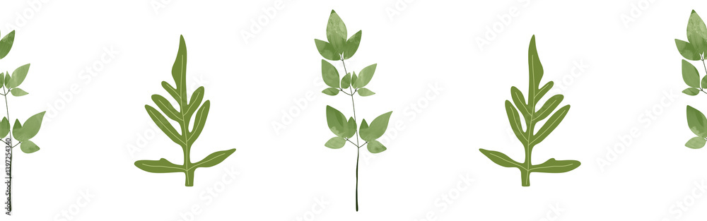  Leaves border on a white background. Hand-drawn illustration. Perfect for spring and summer.