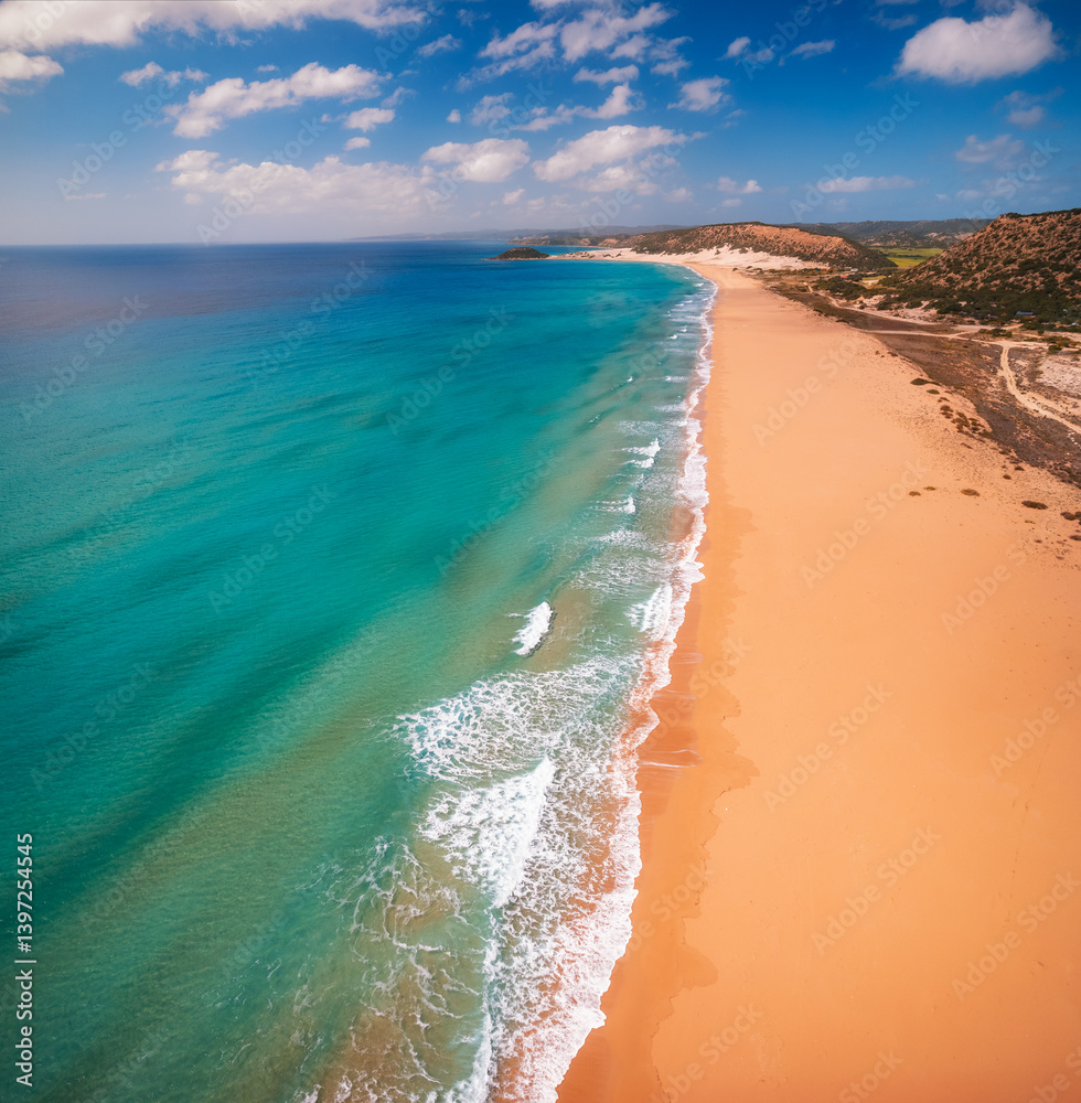 Beautiful white sand beach and turquoise Mediterranean sea in Karpaz region, The Republic of Northern Cyprus