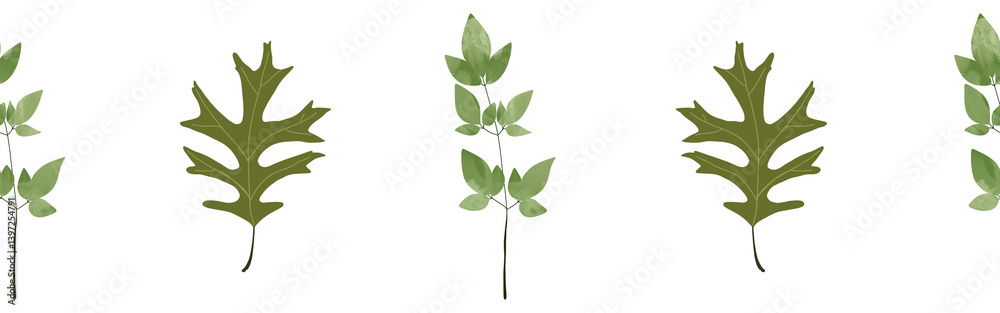 Leaves border on a white background. Hand-drawn illustration. Perfect for spring and summer. Leaves border on a white background. Hand-drawn illustration. Perfect for spring and summer.