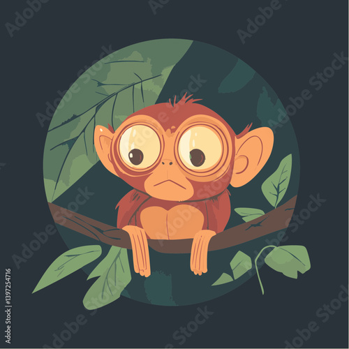 Cute Cartoon Monkey on a Branch