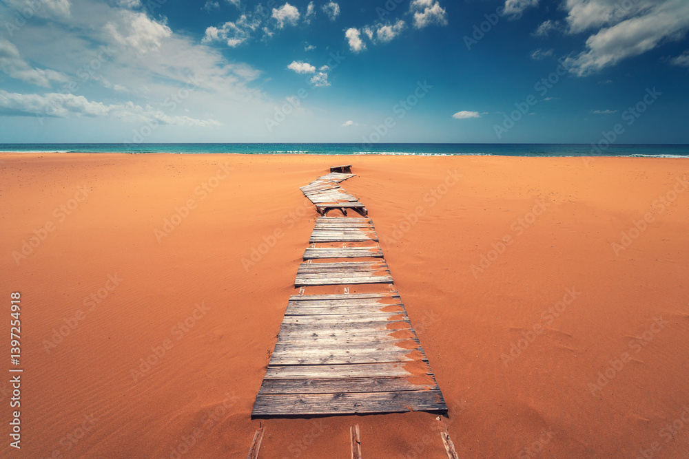 Beautiful white sand beach and turquoise Mediterranean sea in Karpaz region, The Republic of Northern Cyprus