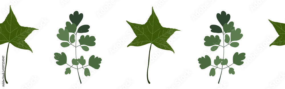 Fototapeta premium Leaves border on a white background. Hand-drawn illustration. Perfect for spring and summer.