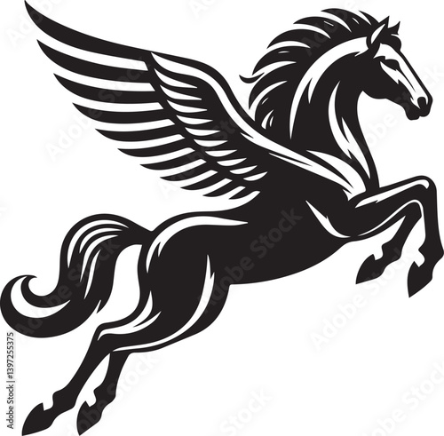 pegasus vector, black horse vector illustration, pegasus silhouette vector black and white