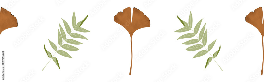 Fototapeta premium Leaves border on a white background. Hand-drawn illustration. Perfect for spring and summer.