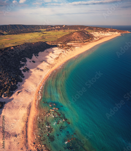 Obraz na płótnie Beautiful white sand beach and turquoise Mediterranean sea in Karpaz region, The Republic of Northern Cyprus w salonie