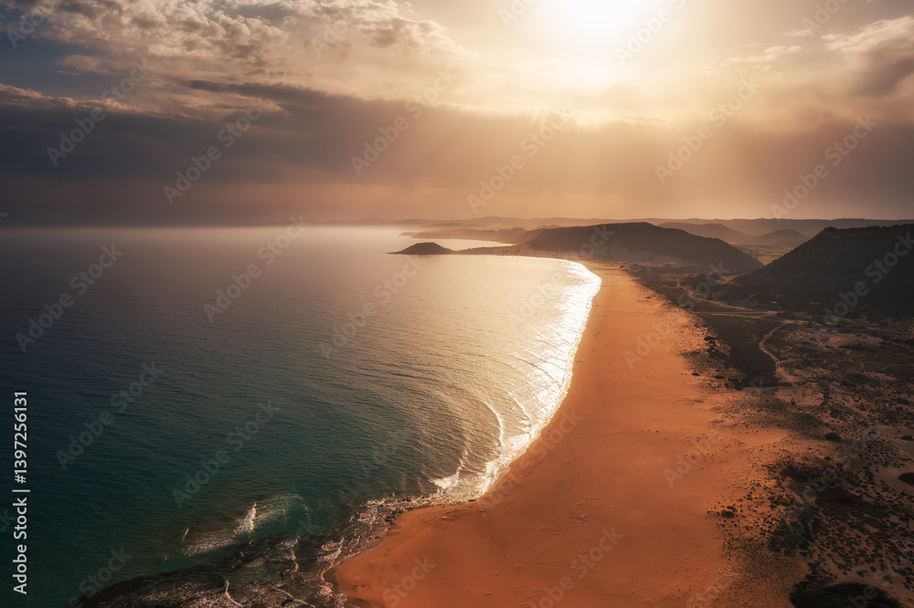 Beautiful white sand beach and turquoise Mediterranean sea in Karpaz region, The Republic of Northern Cyprus