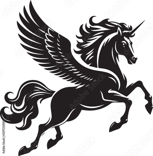 pegasus vector, black horse vector illustration, pegasus silhouette vector black and white