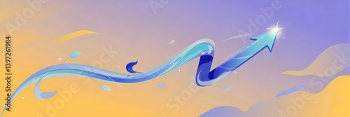 Free Download Gentle breeze morphing into upward zigzag arrow with leaves and petals - GFXLoad