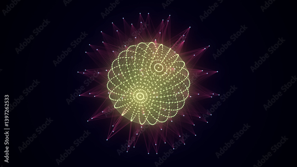Futuristic sci-fi sphere in space. Technology circle a network connection big data. Digital ai background with particles. Abstract frame ball. 3D wireframe geometric sphere. 3D rendering. Futuristic sci-fi sphere in space. Technology circle a network connection big data. Digital ai background with particles. Abstract frame ball. 3D wireframe geometric sphere. 3D rendering.
